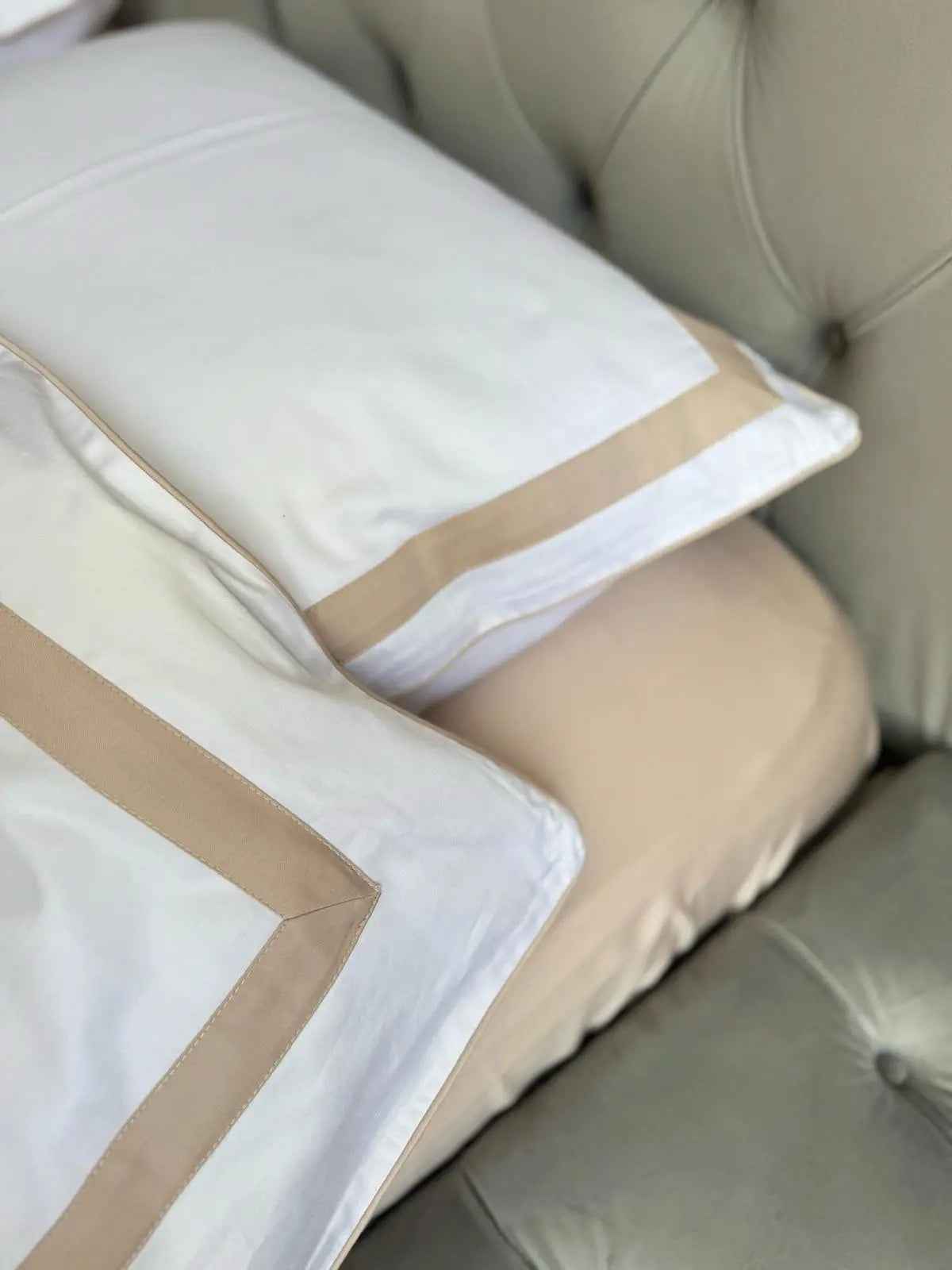 Pościel z Merceryzowanej Satyny – Nude & biały, 100% Bawełna Turecka, 140 g/m², Edycja Exclusive