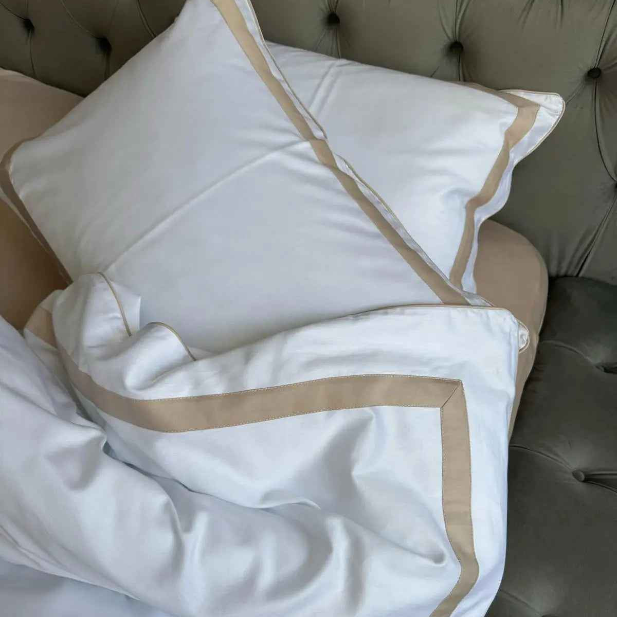 Pościel z Merceryzowanej Satyny – Nude & biały, 100% Bawełna Turecka, 140 g/m², Edycja Exclusive