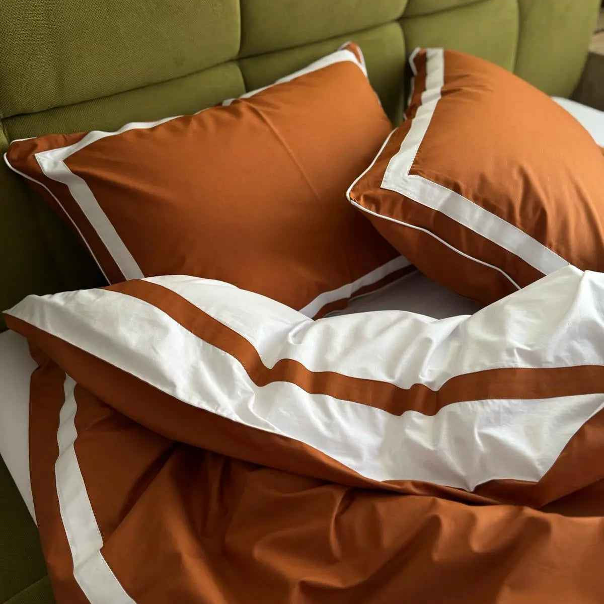 Pościel z Merceryzowanej Satyny – Pomarańczowy & Biały, 100% Bawełna Turecka, 140 g/m², Edycja Exclusive