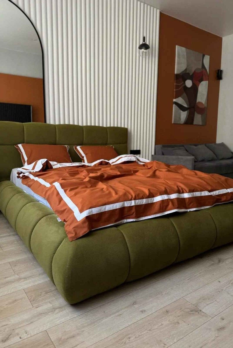 Pościel z Merceryzowanej Satyny – Pomarańczowy & Biały, 100% Bawełna Turecka, 140 g/m², Edycja Exclusive