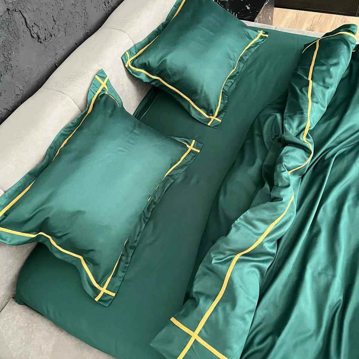 Pościel z Merceryzowanej Satyny – Butelkowa Zieleń & Złoty, 100% Bawełna Turecka, 140 g/m², Edycja Exclusive