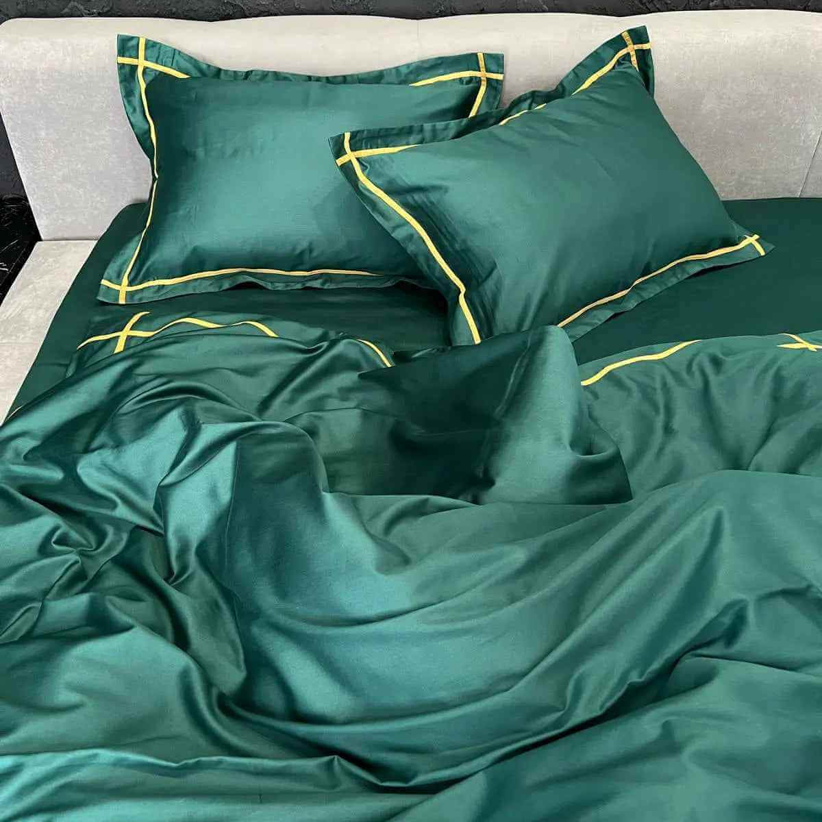 Pościel z Merceryzowanej Satyny – Butelkowa Zieleń & Złoty, 100% Bawełna Turecka, 140 g/m², Edycja Exclusive