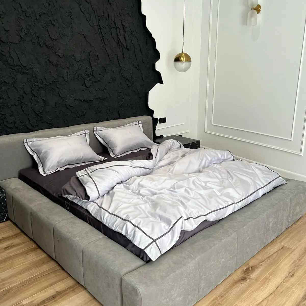 Pościel z Merceryzowanej Satyny – Silver Szary & Asfaltowy, 100% Bawełna Turecka, 140 g/m², Edycja Exclusive