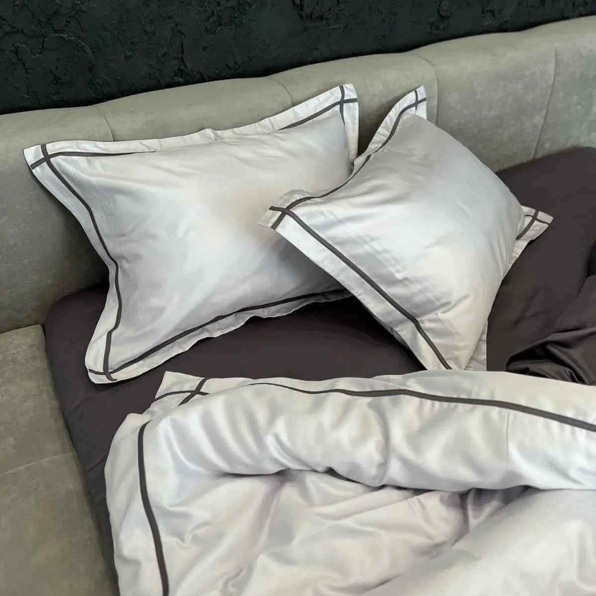 Pościel z Merceryzowanej Satyny – Silver Szary & Asfaltowy, 100% Bawełna Turecka, 140 g/m², Edycja Exclusive