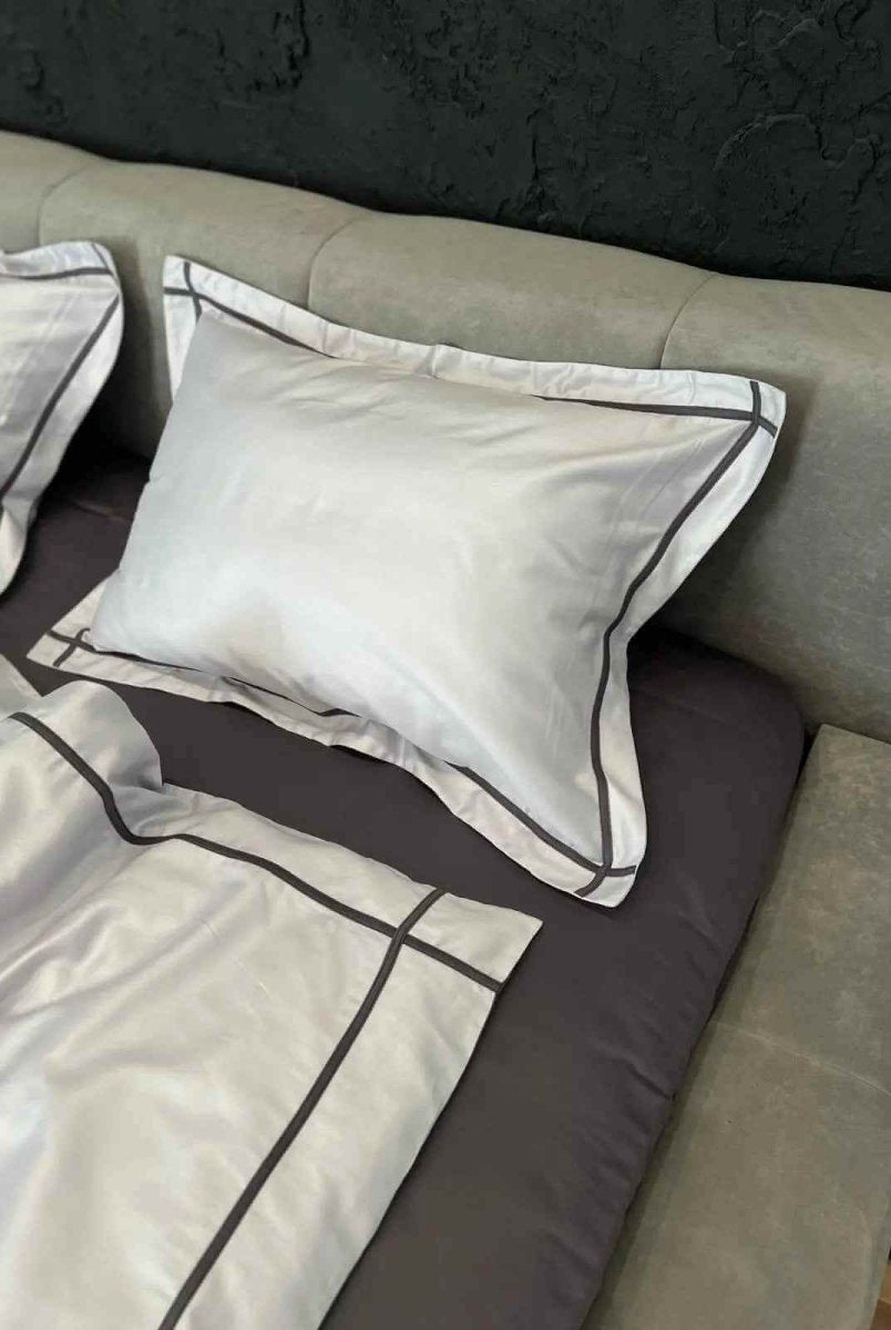 Pościel z Merceryzowanej Satyny – Silver Szary & Asfaltowy, 100% Bawełna Turecka, 140 g/m², Edycja Exclusive