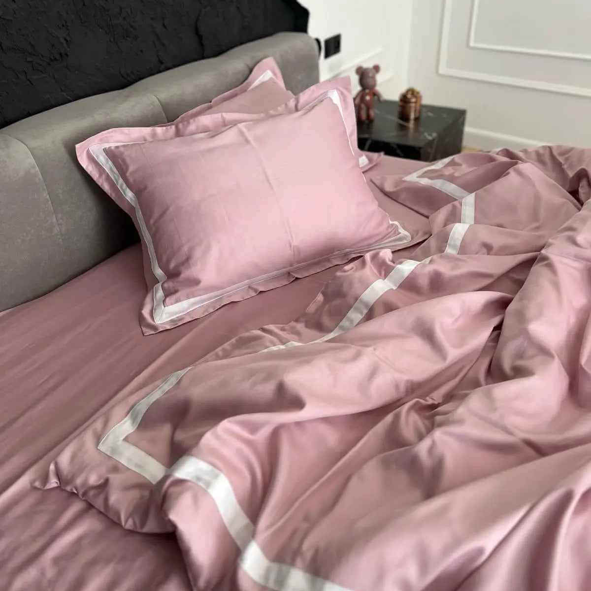 Pościel z Merceryzowanej Satyny – Pudrowy Róż & Biały, 100% Bawełna Turecka, 140 g/m², Edycja Exclusive