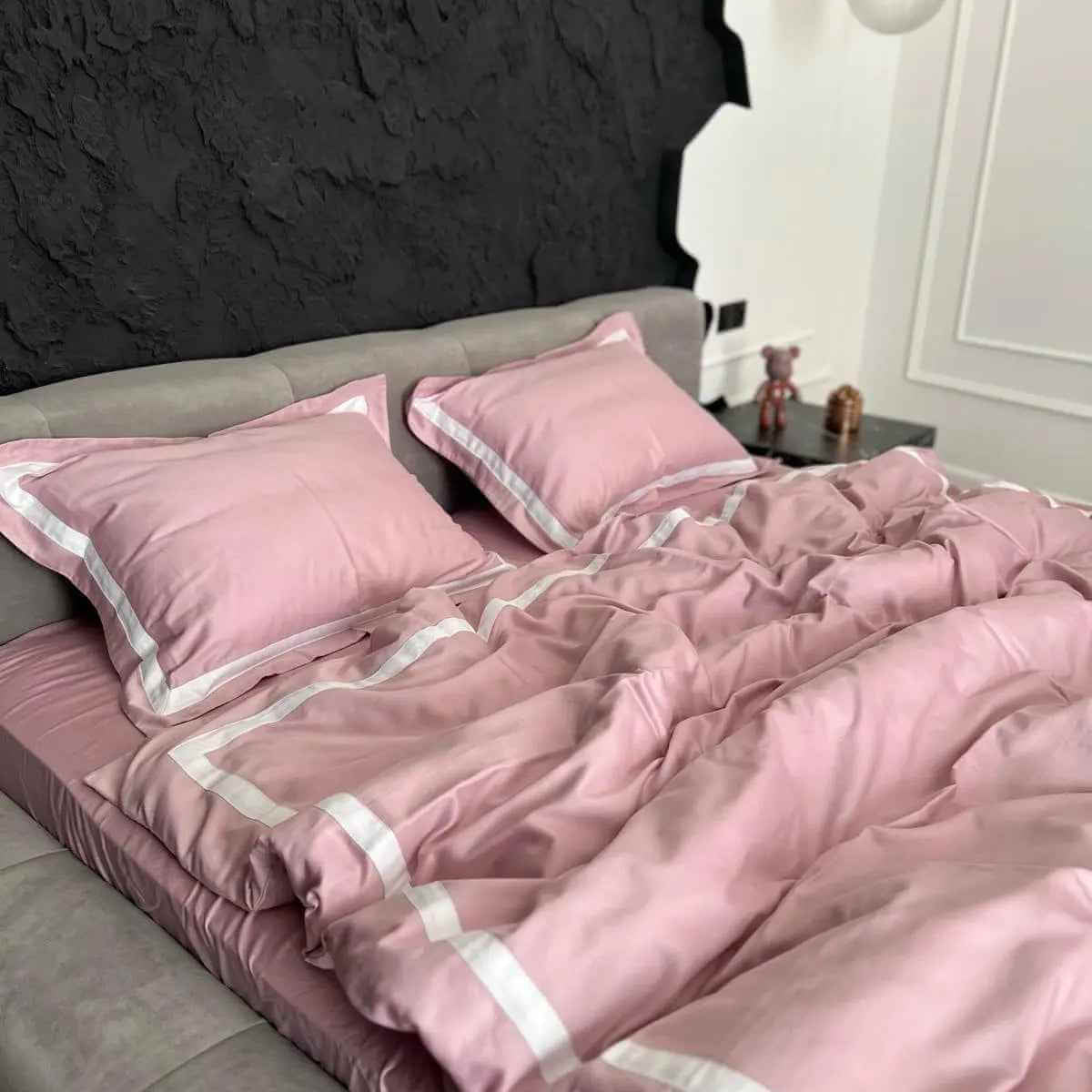 Pościel z Merceryzowanej Satyny – Pudrowy Róż & Biały, 100% Bawełna Turecka, 140 g/m², Edycja Exclusive