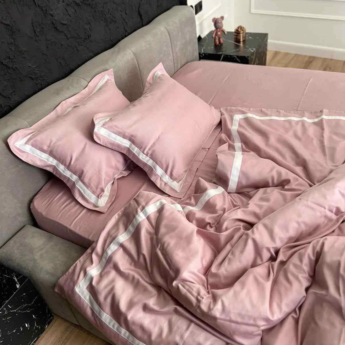 Pościel z Merceryzowanej Satyny – Pudrowy Róż & Biały, 100% Bawełna Turecka, 140 g/m², Edycja Exclusive