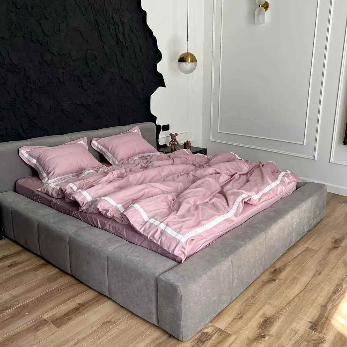 Pościel z Merceryzowanej Satyny – Pudrowy Róż & Biały, 100% Bawełna Turecka, 140 g/m², Edycja Exclusive