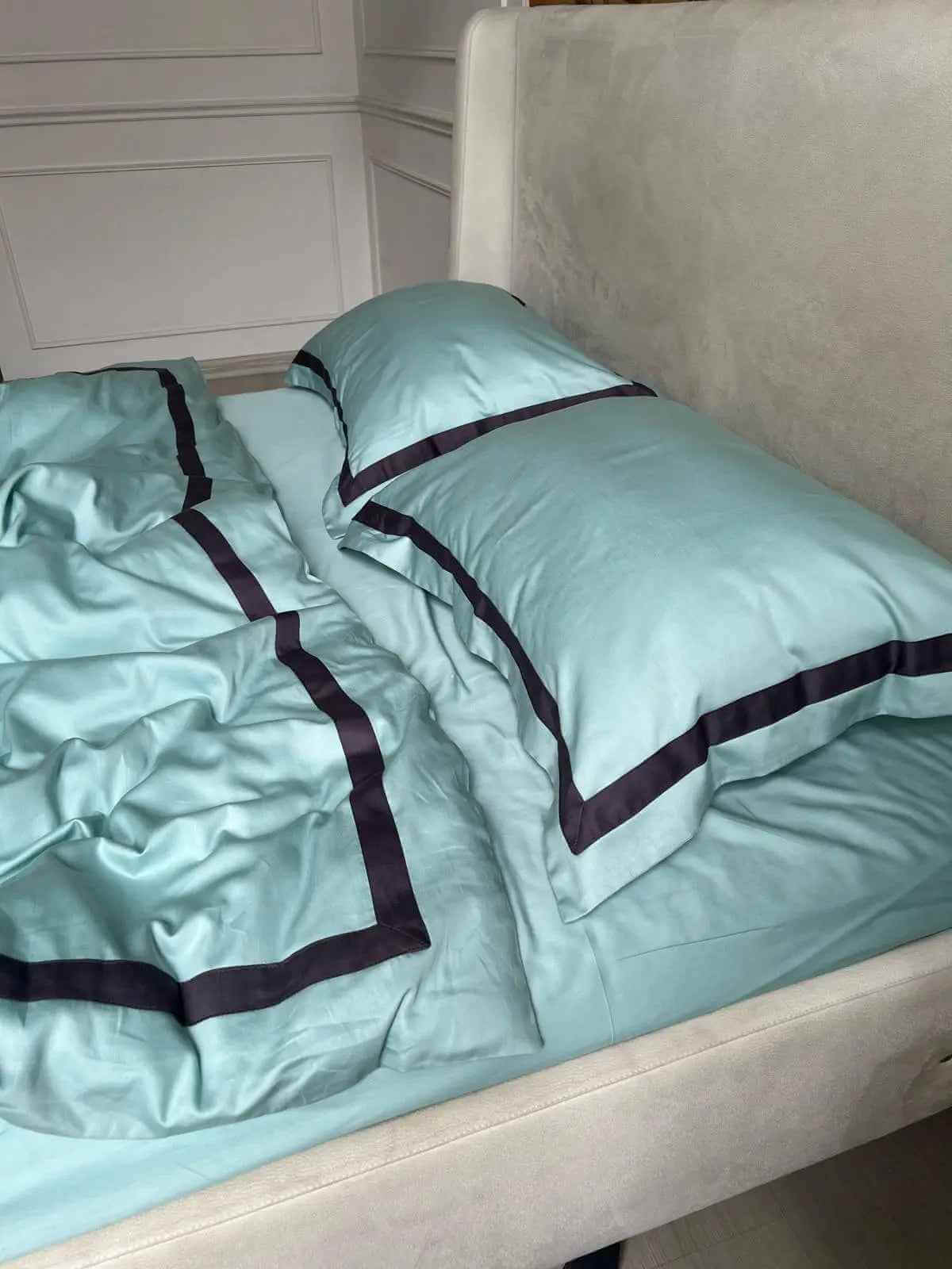 Pościel z Merceryzowanej Satyny –Turkusowy Niebieski & Czarny, 100% Bawełna Turecka, 140 g/m², Edycja Exclusive