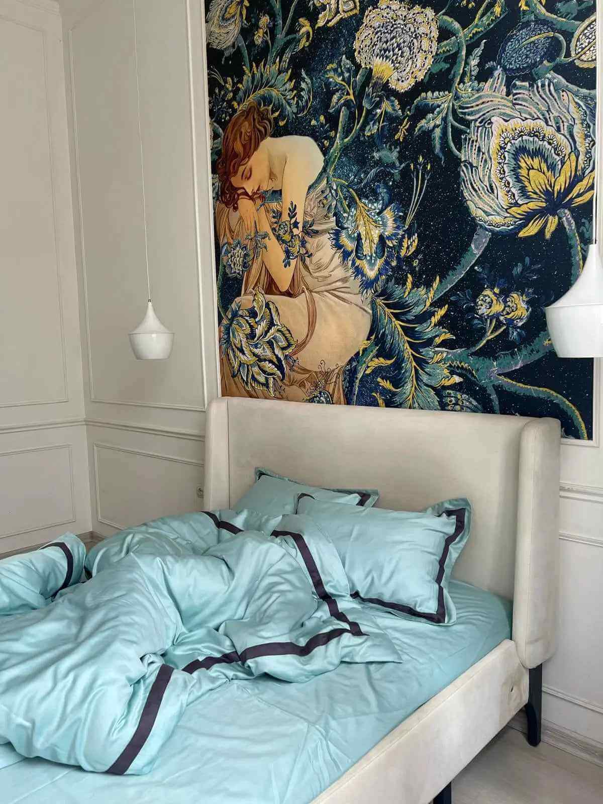 Pościel z Merceryzowanej Satyny –Turkusowy Niebieski & Czarny, 100% Bawełna Turecka, 140 g/m², Edycja Exclusive