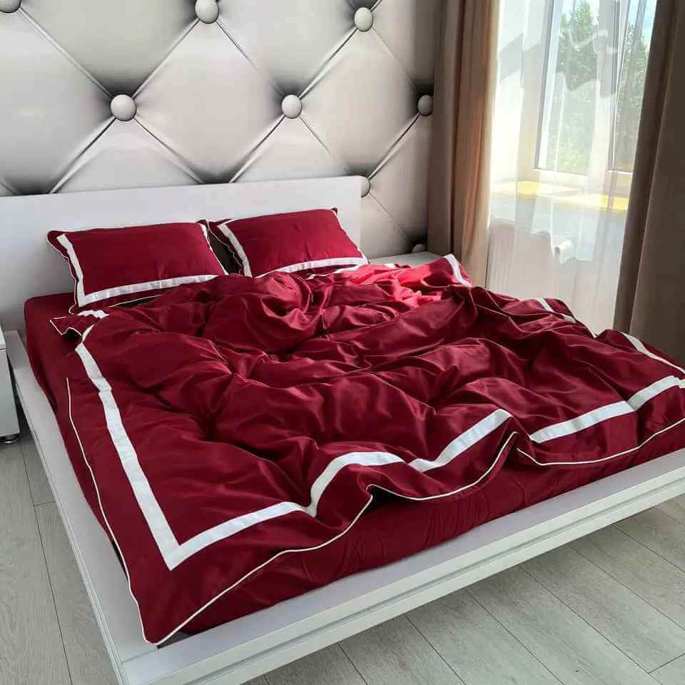 Pościel z Merceryzowanej Satyny –Różany Czerwony & Biały, 100% Bawełna Turecka, 140 g/m², Edycja Exclusive