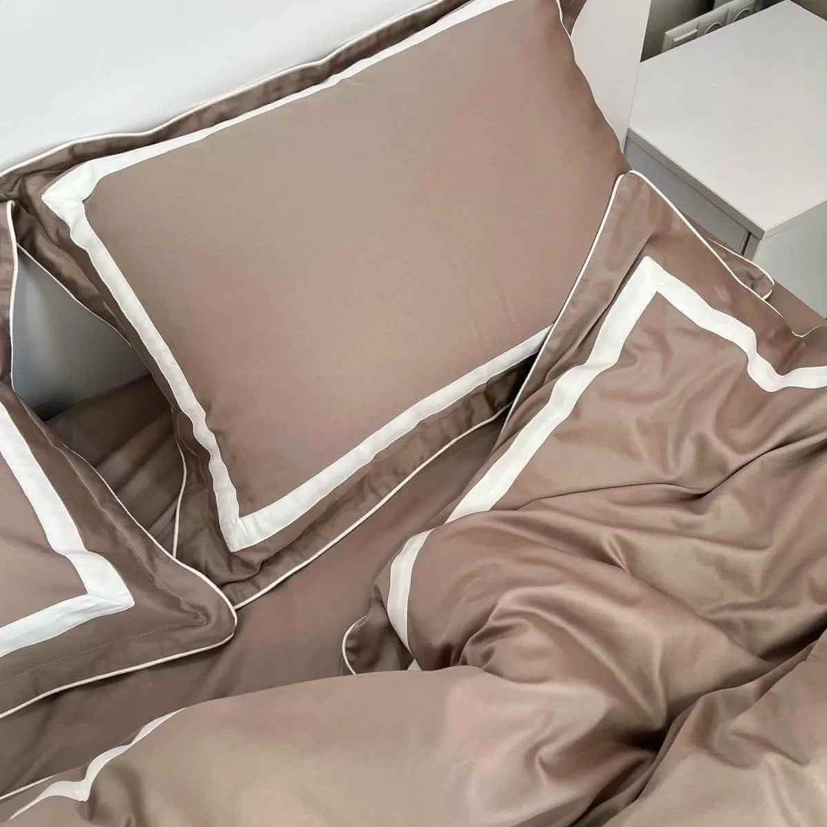 Pościel z Merceryzowanej Satyny – Kakao & Biały, 100% Bawełna Turecka, 140 g/m², Edycja Exclusive