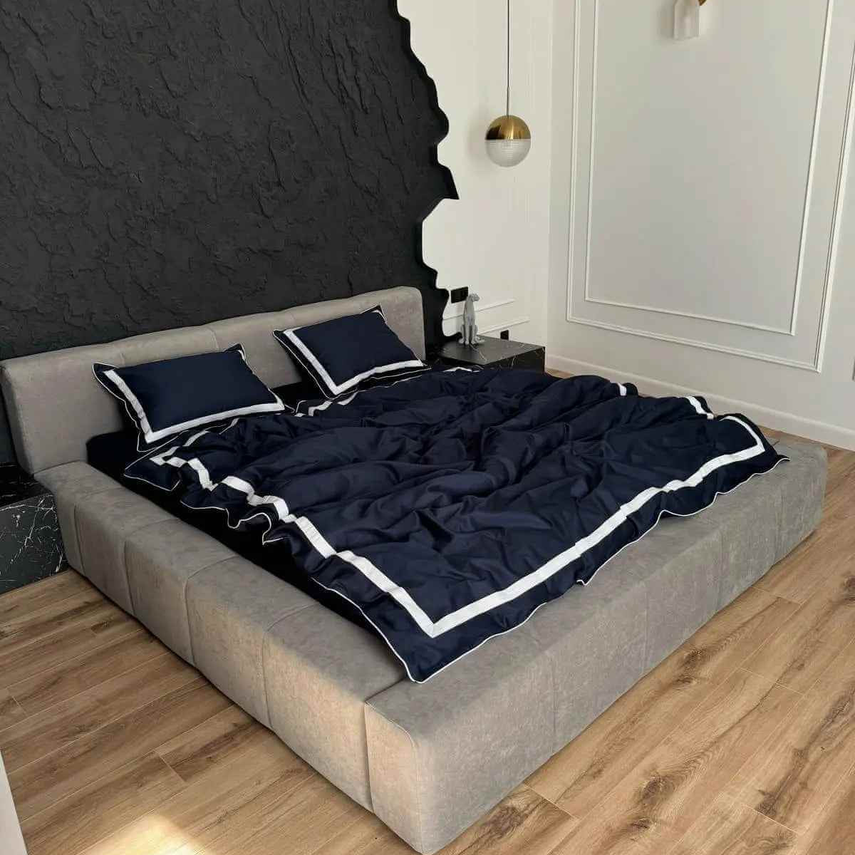 Pościel z Merceryzowanej Satyny – Granatowy & Biały, 100% Bawełna Turecka, 140 g/m², Edycja Exclusive