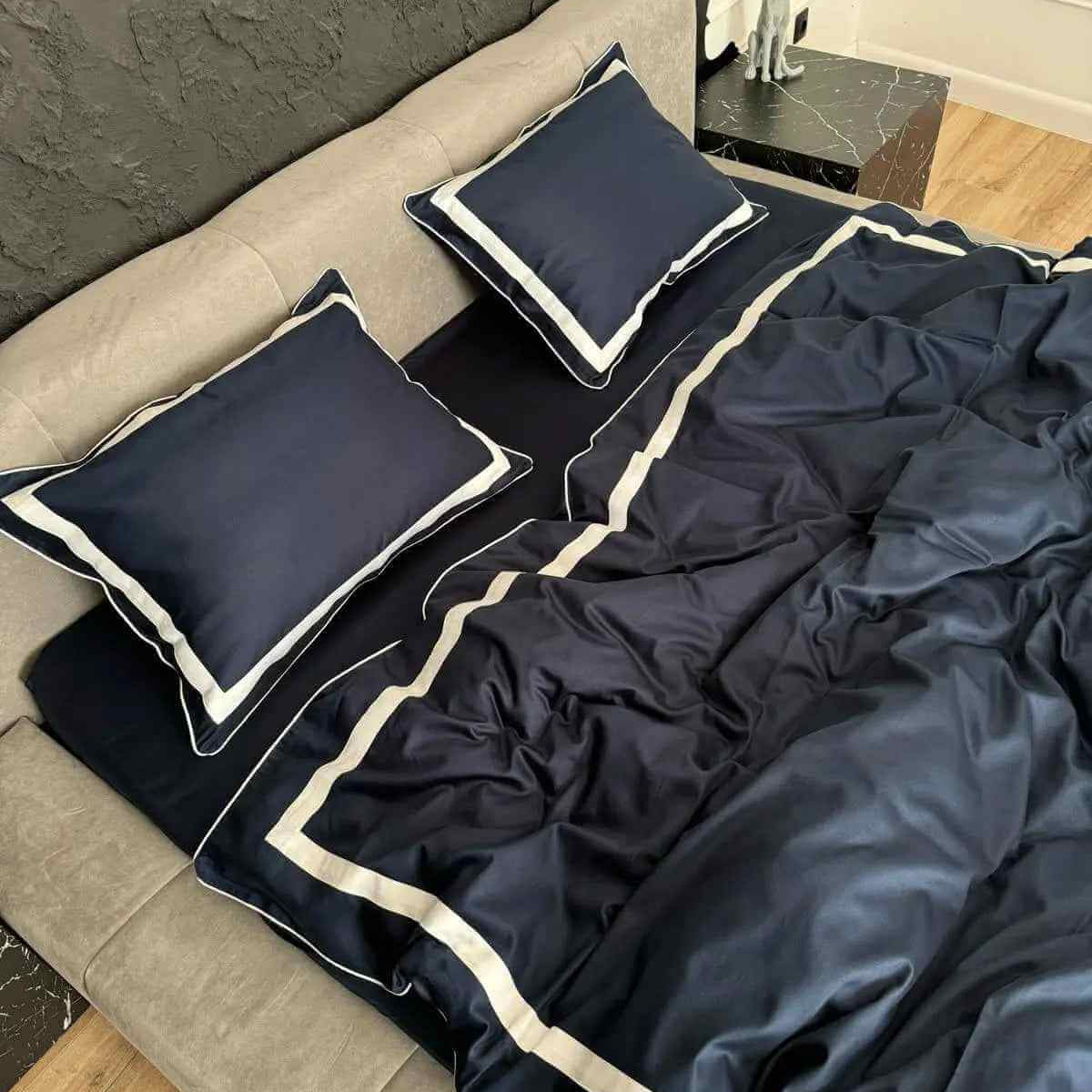 Pościel z Merceryzowanej Satyny – Granatowy & Biały, 100% Bawełna Turecka, 140 g/m², Edycja Exclusive