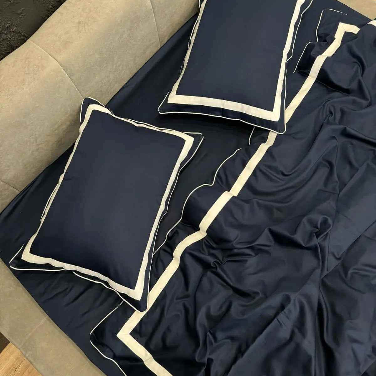 Pościel z Merceryzowanej Satyny – Granatowy & Biały, 100% Bawełna Turecka, 140 g/m², Edycja Exclusive