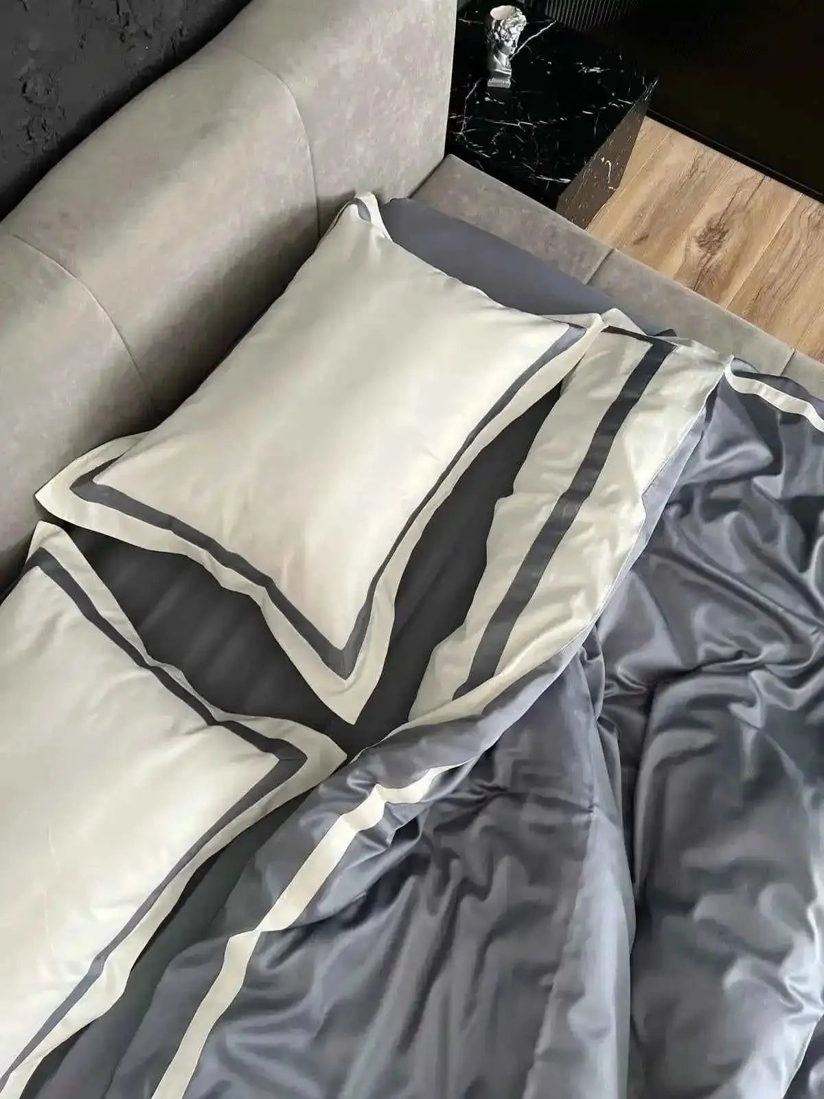 Pościel z Merceryzowanej Satyny – Szary & Biały, 100% Bawełna Turecka, 140 g/m², Edycja Exclusive Wivanco Bedding