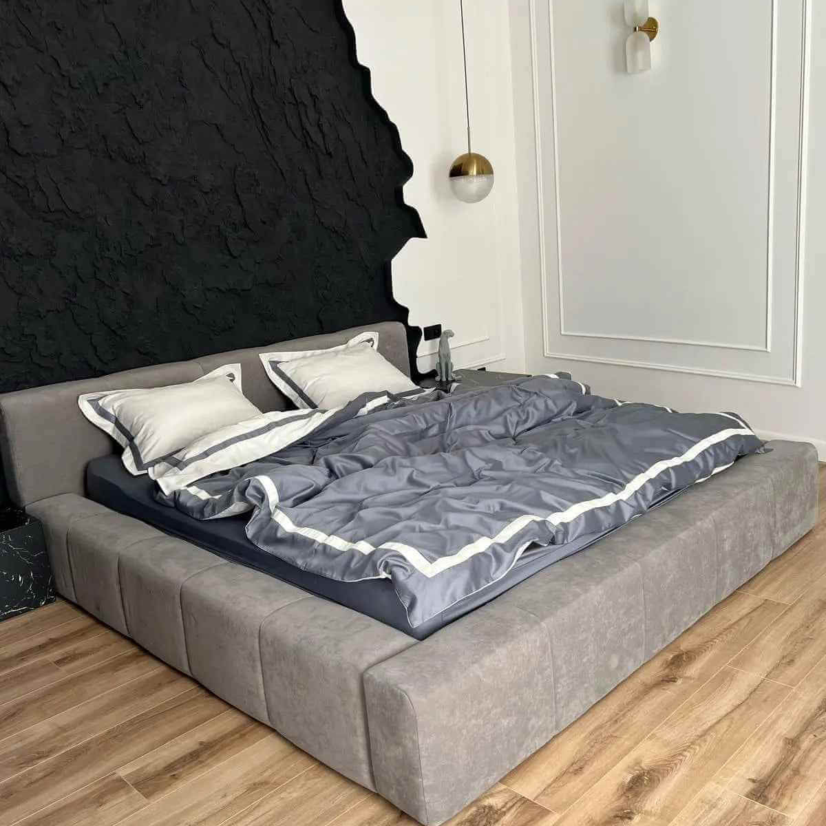 Pościel z Merceryzowanej Satyny – Szary & Biały, 100% Bawełna Turecka, 140 g/m², Edycja Exclusive