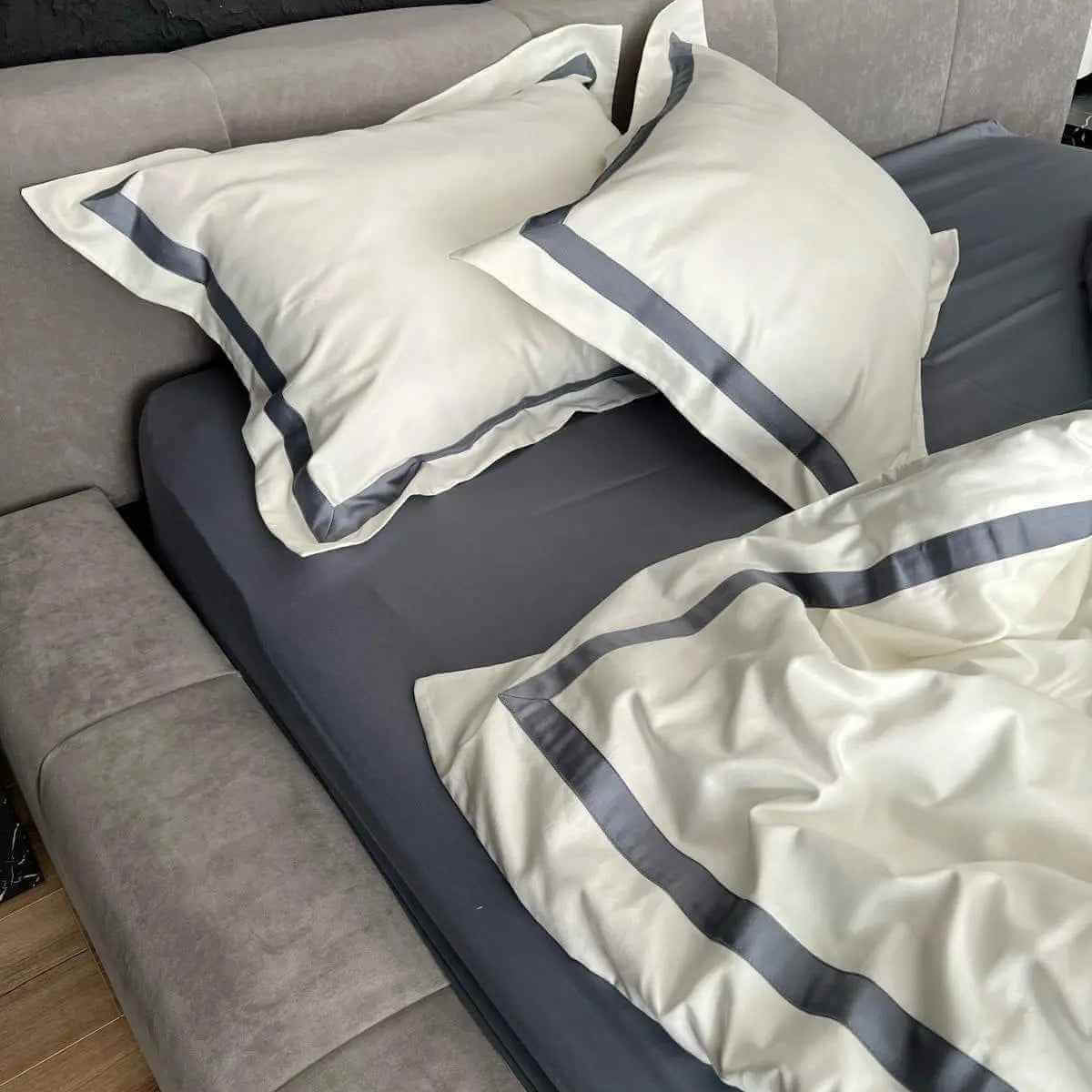 Pościel z Merceryzowanej Satyny – Szary & Biały, 100% Bawełna Turecka, 140 g/m², Edycja Exclusive