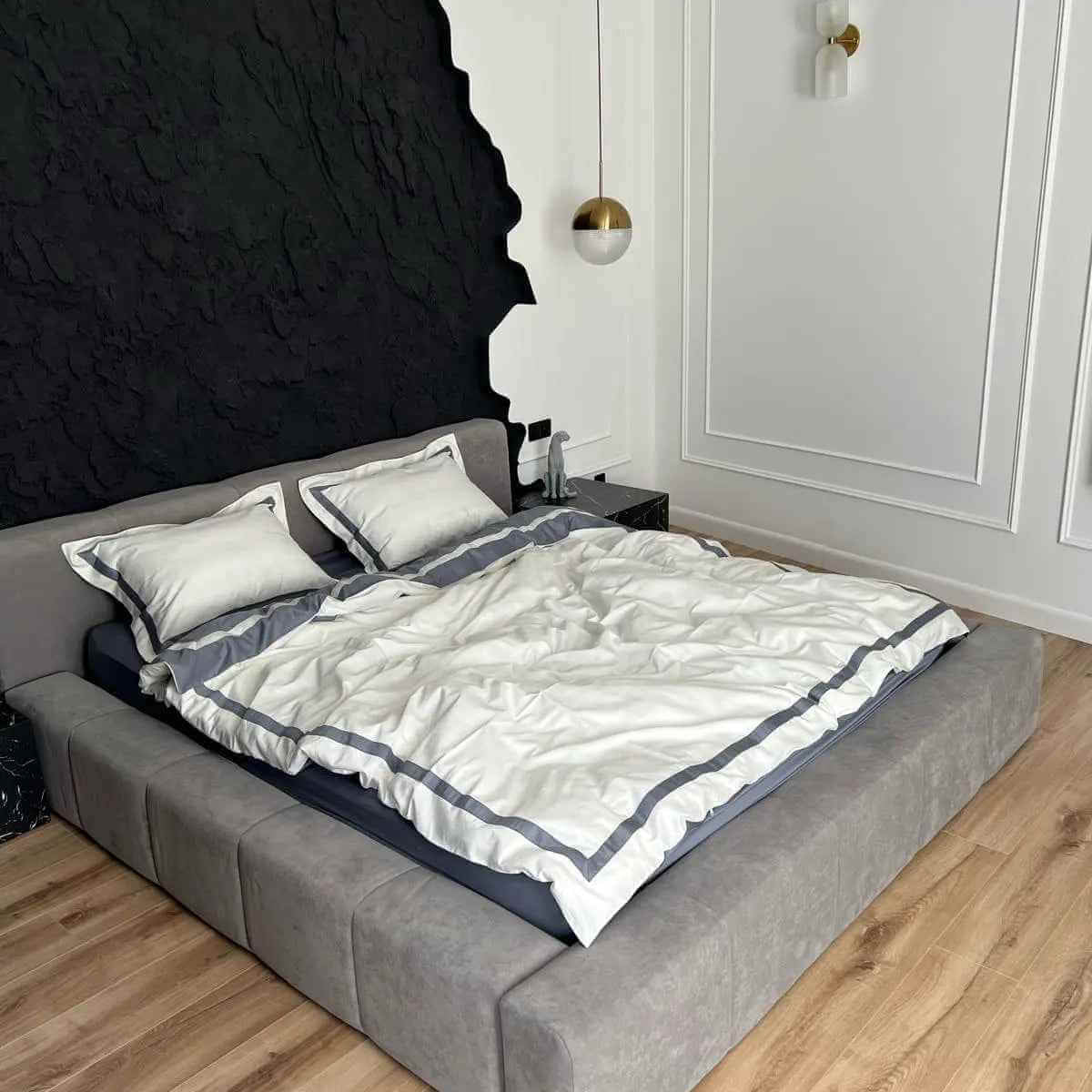 Pościel z Merceryzowanej Satyny – Szary & Biały, 100% Bawełna Turecka, 140 g/m², Edycja Exclusive