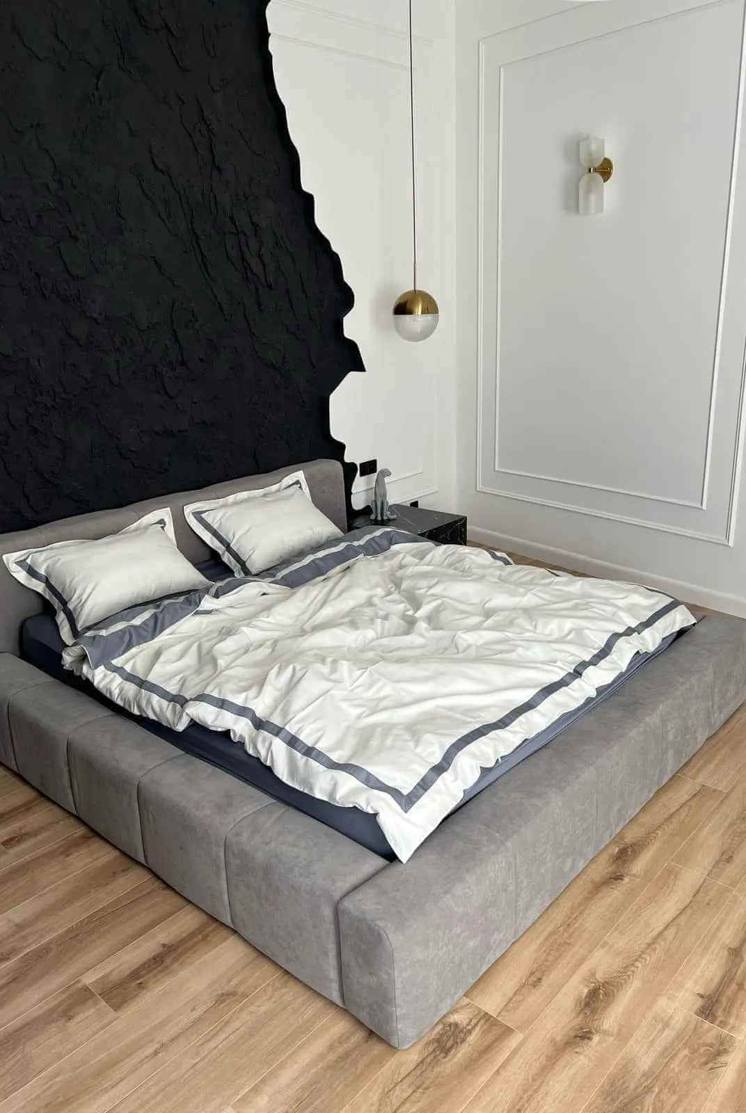 Pościel z Merceryzowanej Satyny – Szary & Biały, 100% Bawełna Turecka, 140 g/m², Edycja Exclusive