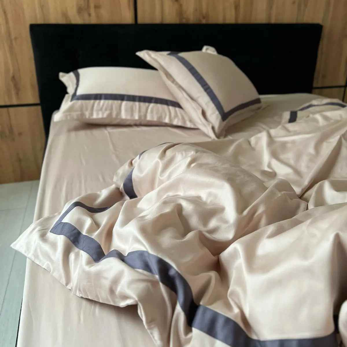 Pościel z Merceryzowanej Satyny –Nude & Szary, 100% Bawełna Turecka, 140 g/m², Edycja Exclusive