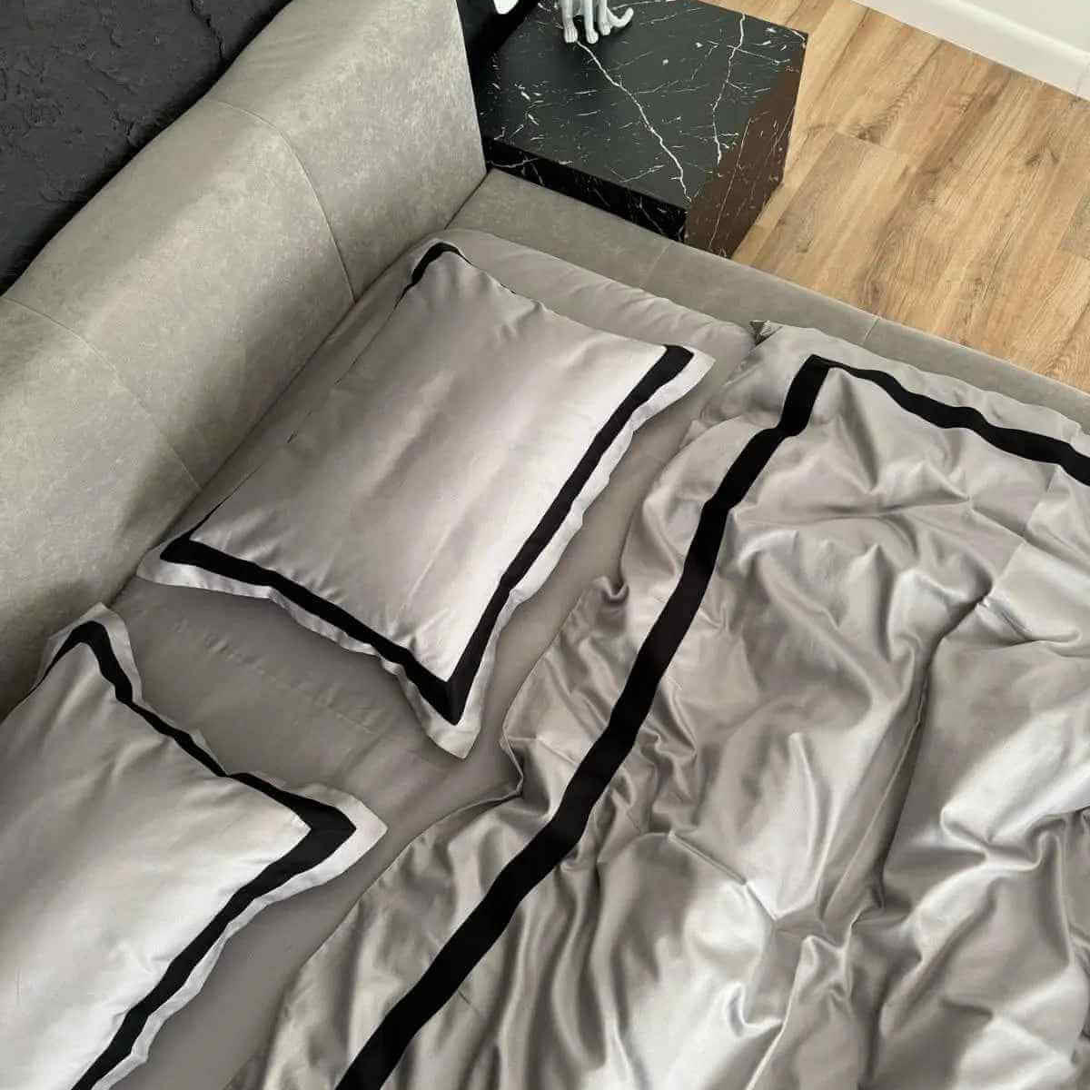 Pościel z Merceryzowanej Satyny –Silver Szary & Czarny, 100% Bawełna Turecka, 140 g/m², Edycja Exclusive