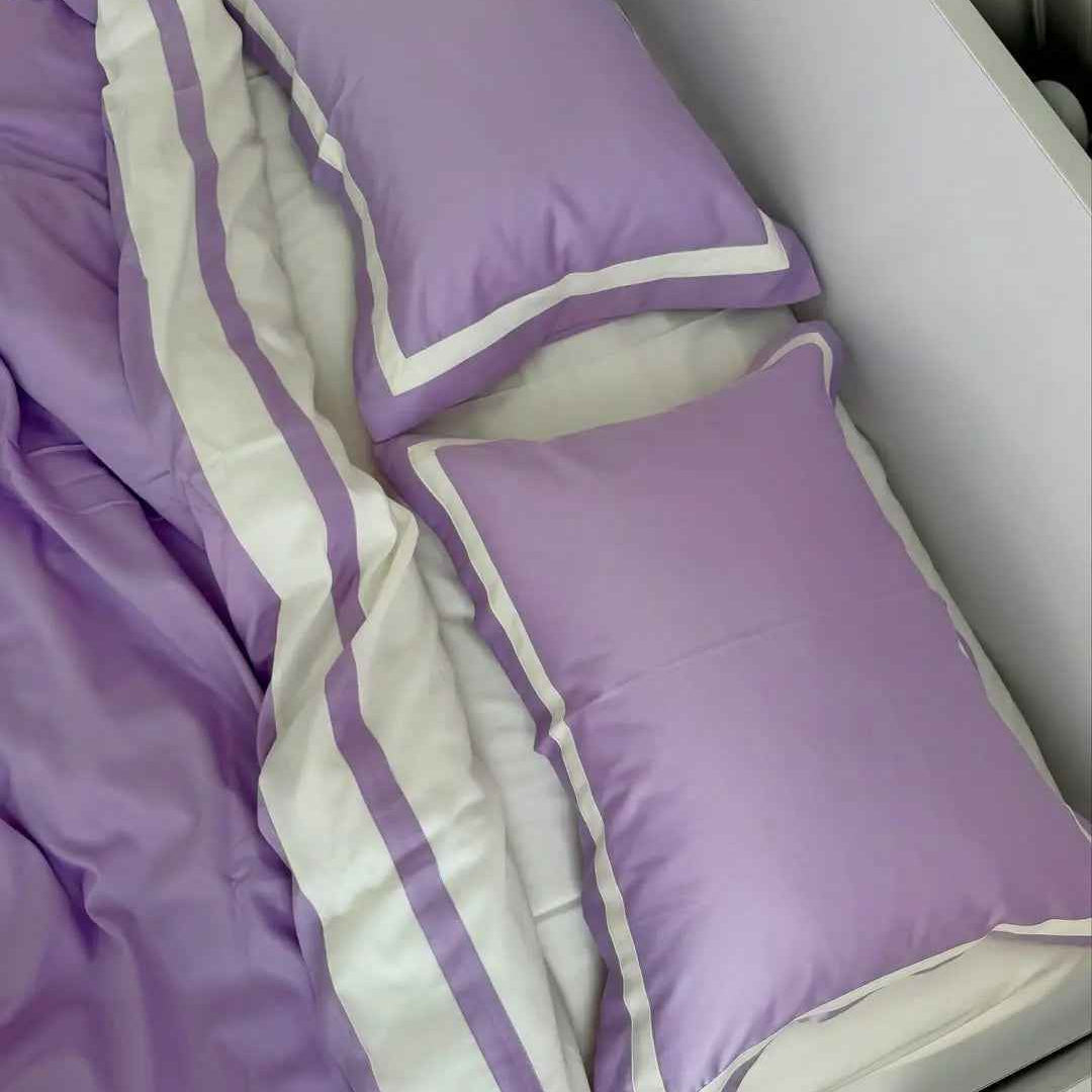 Pościel z Merceryzowanej Satyny – Lawendowa & Kremowa, 100% Bawełna Turecka, 140 g/m², Edycja Exclusive