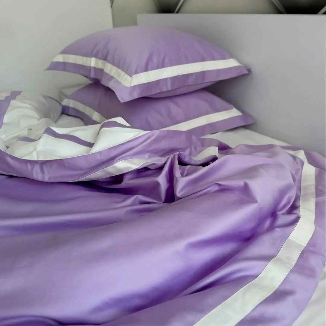 Pościel z Merceryzowanej Satyny – Lawendowa & Kremowa, 100% Bawełna Turecka, 140 g/m², Edycja Exclusive