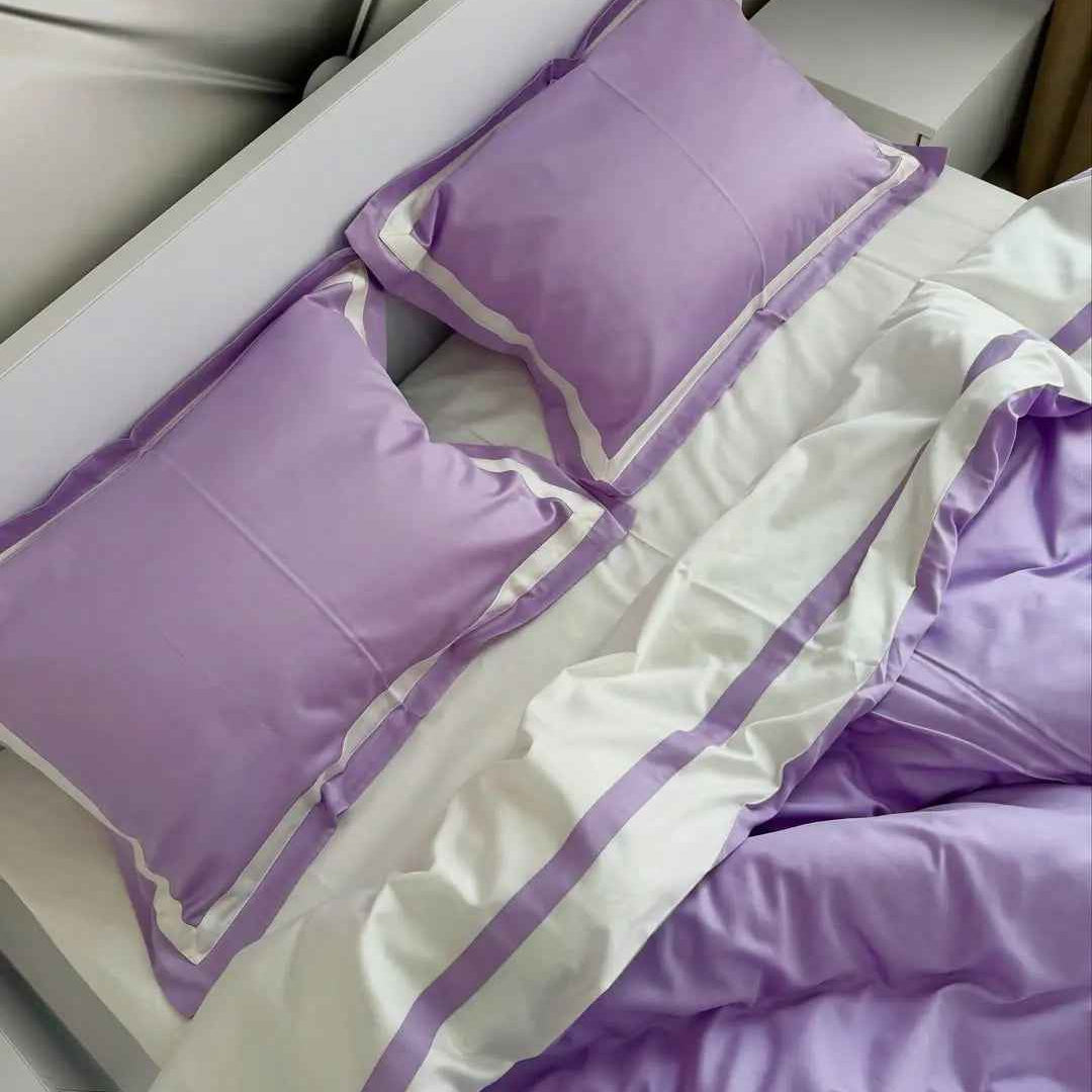 Pościel z Merceryzowanej Satyny – Lawendowa & Kremowa, 100% Bawełna Turecka, 140 g/m², Edycja Exclusive