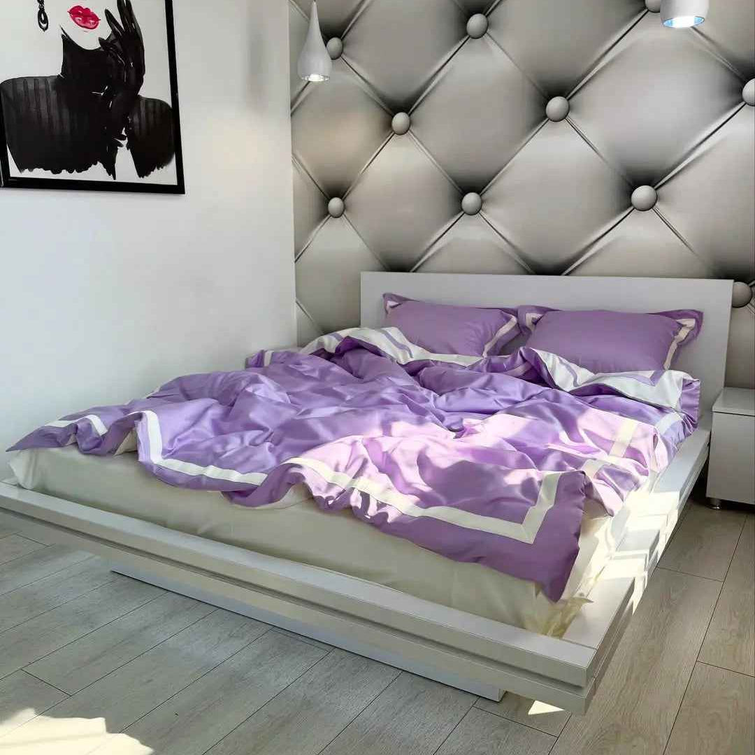 Pościel z Merceryzowanej Satyny – Lawendowa & Kremowa, 100% Bawełna Turecka, 140 g/m², Edycja Exclusive