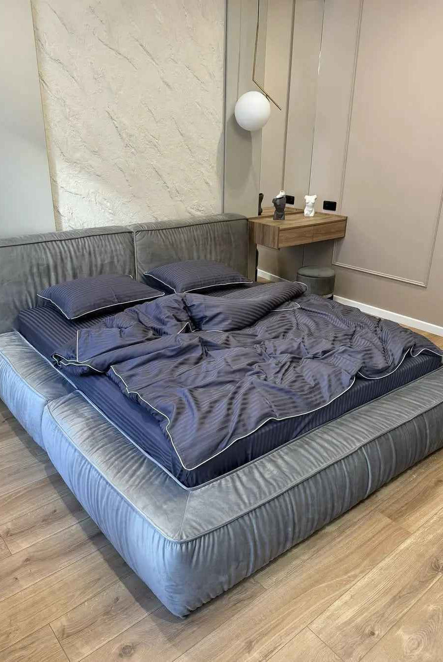 Pościel z Merceryzowanej Satyny – Jasny Grafit z Białą Lamówką, 100% Bawełna Turecka, 140 g/m², Kolekcja Premium