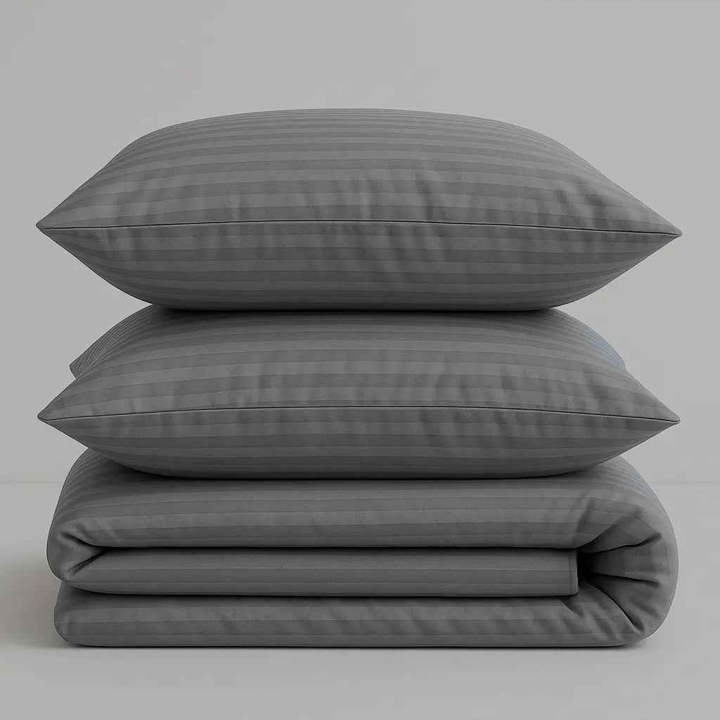 Pościel Satynowa w Szare Paski – 100% Bawełna Turecka, 140g, Luksus Hotelowy