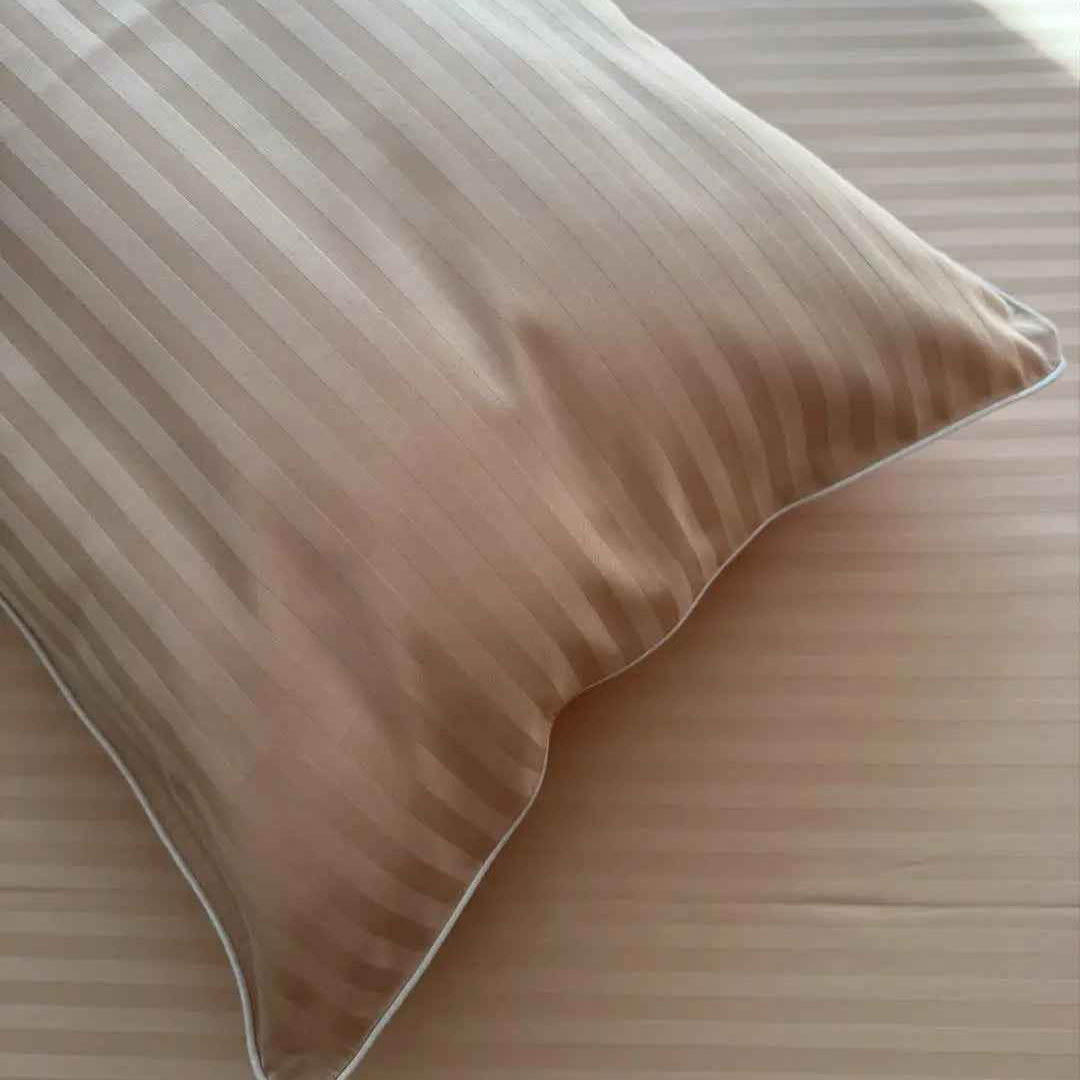 Pościel z Merceryzowanej Satyny – Nude w Paski z Białą Lamówką, 100% Bawełna Turecka, 140 g/m², Kolekcja Premium