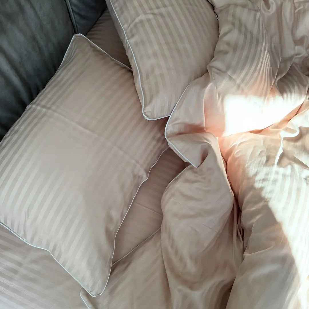 Pościel z Merceryzowanej Satyny – Nude w Paski z Białą Lamówką, 100% Bawełna Turecka, 140 g/m², Kolekcja Premium