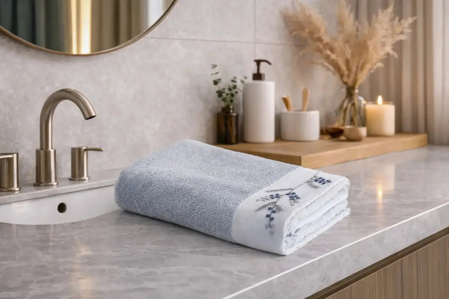 Zestaw 2 Ręczników Kąpielowych – Derin – Damski, 100% Organiczna Bawełna, Ręcznie Haftowany, Jasny Niebieski Wivanco Bedding