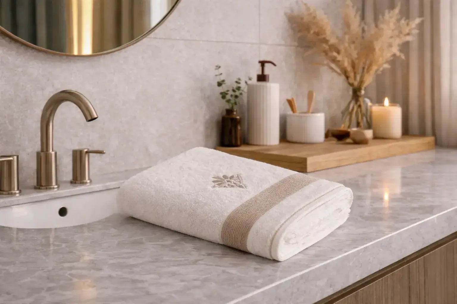 Zestaw 2 Ręczników Kąpielowych – Mihra – Damski, 100% Organiczna Bawełna, Detal z Haftem Arma, Kremowy Wivanco Bedding