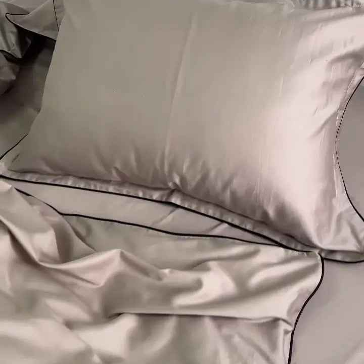 Pościel z Merceryzowanej Satyny – Cappuccino z Czarną Lamówką, 100% Bawełna Turecka, 140 g/m², Kolekcja Premium