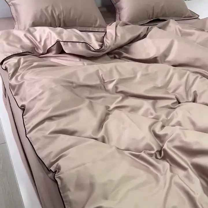 Pościel z Merceryzowanej Satyny – Cappuccino z Czarną Lamówką, 100% Bawełna Turecka, 140 g/m², Kolekcja Premium