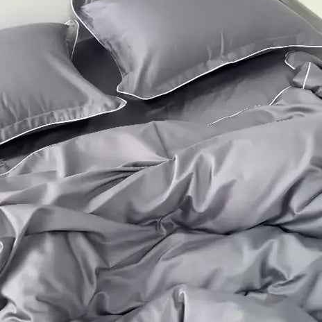 Pościel z Merceryzowanej Satyny – Srebrnoszary z Białą Lamówką, 100% Bawełna Turecka, 140 g/m², Edycja Exclusive