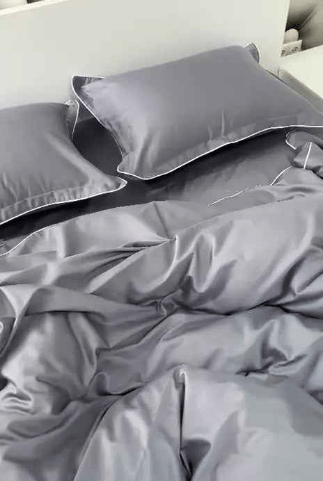 Pościel z Merceryzowanej Satyny – Srebrnoszary z Białą Lamówką, 100% Bawełna Turecka, 140 g/m², Edycja Exclusive