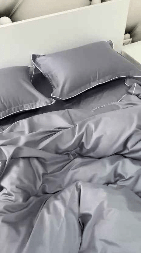 Pościel z Merceryzowanej Satyny – Srebrnoszary z Białą Lamówką, 100% Bawełna Turecka, 140 g/m², Edycja Exclusive
