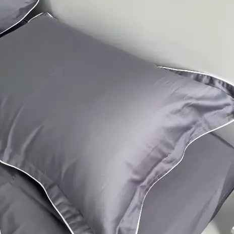 Pościel z Merceryzowanej Satyny – Srebrnoszary z Białą Lamówką, 100% Bawełna Turecka, 140 g/m², Edycja Exclusive