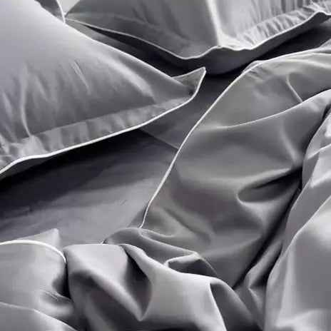 Pościel z Merceryzowanej Satyny – Srebrnoszary z Białą Lamówką, 100% Bawełna Turecka, 140 g/m², Edycja Exclusive