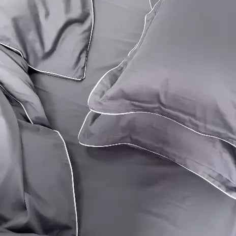 Pościel z Merceryzowanej Satyny – Srebrnoszary z Białą Lamówką, 100% Bawełna Turecka, 140 g/m², Edycja Exclusive