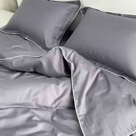 Pościel z Merceryzowanej Satyny – Srebrnoszary z Białą Lamówką, 100% Bawełna Turecka, 140 g/m², Edycja Exclusive