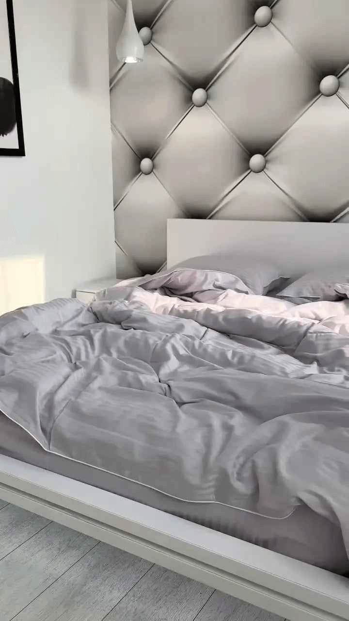 Pościel z Merceryzowanej Satyny – Jasnoszary w Paski z Białą Lamówką, 100% Bawełna Turecka, 140 g/m², Kolekcja Premium