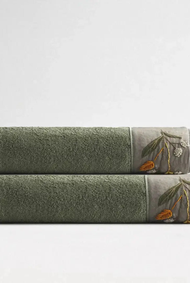 Zestaw 2 Ręczników Kąpielowych – Farah – Damski, 100% Organiczna Bawełna, Ręcznie Haftowany, Zielony Wivanco Bedding