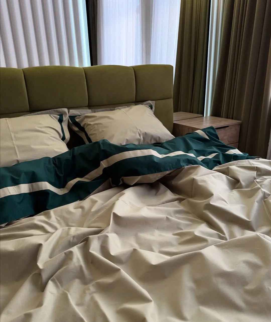 Pościel z Merceryzowanej Satyny – Butelkowa Zieleń & Szampański, 100% Bawełna Turecka, 140 g/m², Edycja Exclusive