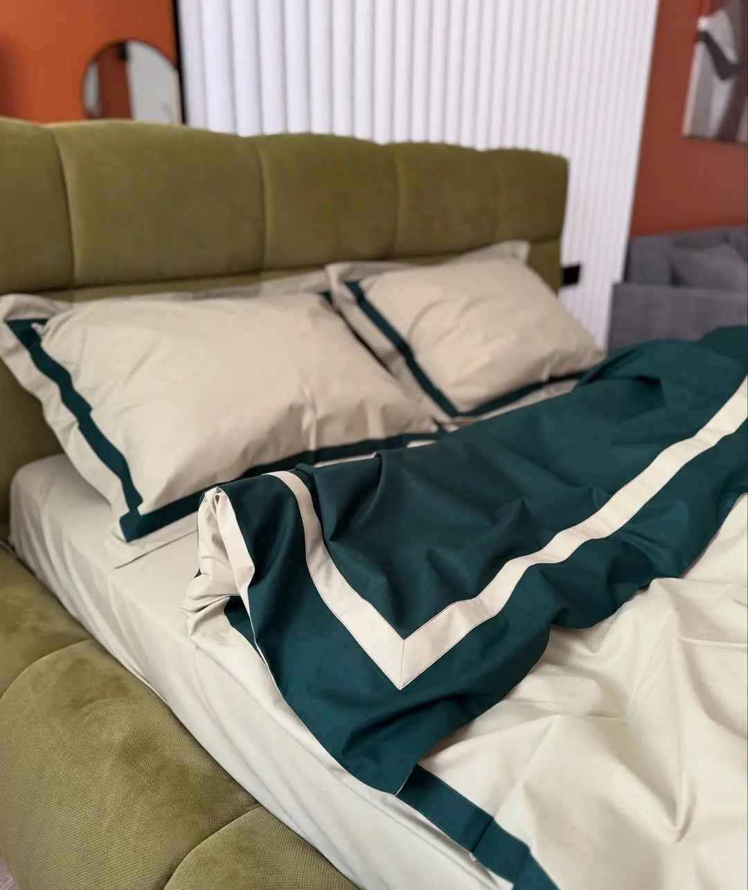 Pościel z Merceryzowanej Satyny – Butelkowa Zieleń & Szampański, 100% Bawełna Turecka, 140 g/m², Edycja Exclusive